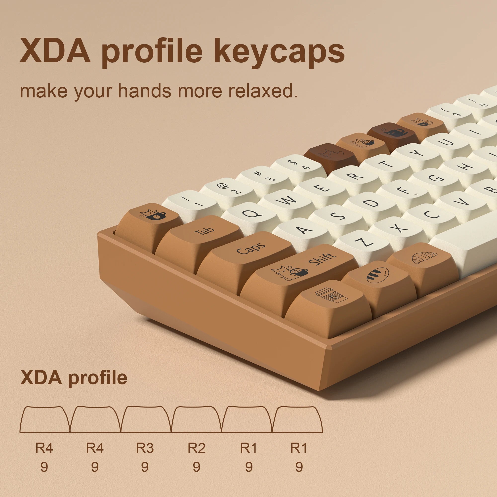 Juego de 143 llaves Coffee Cat con perfil XDA - Dye-Sub PBT