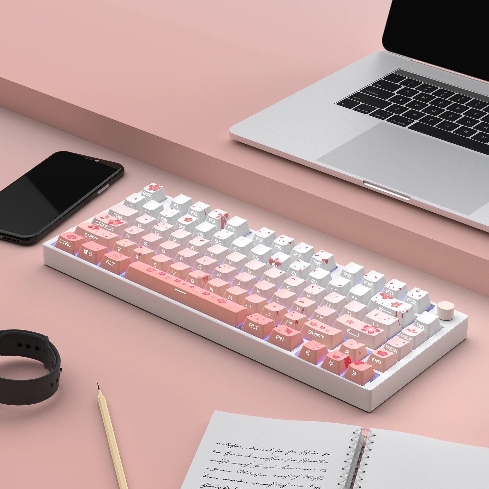 Cherry Blossom Bliss Double Shot 134-Key Custom PBT Keycap Set