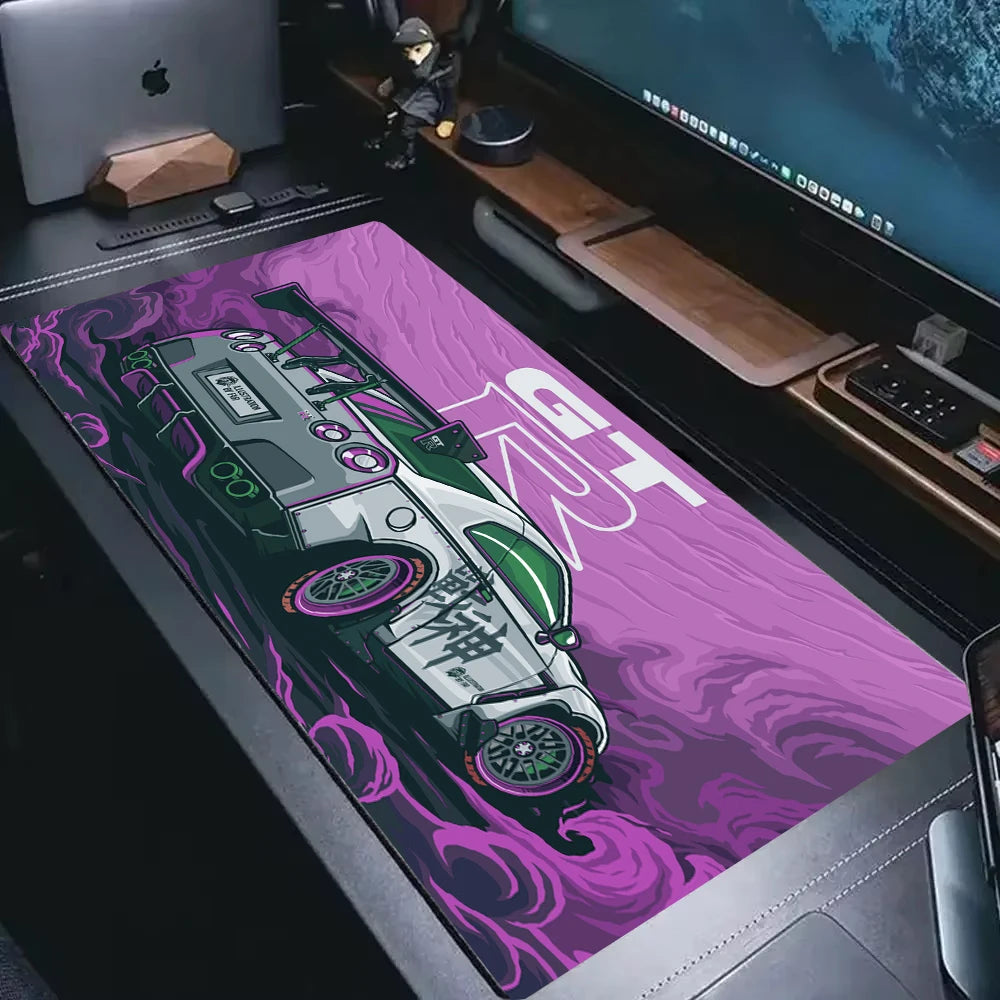 TurboDrift GT Desk Mat – Non-Slip Desk Mat with Sports Car Art for Gamers & Creators