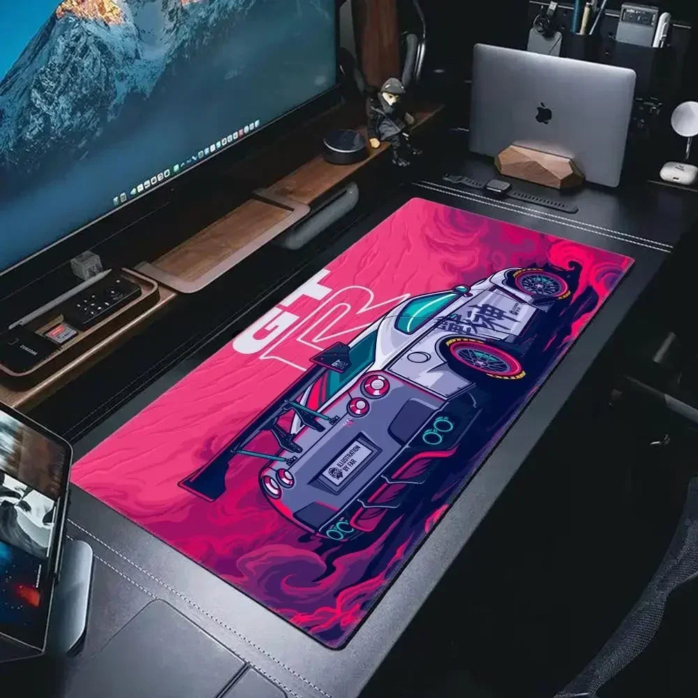 TurboDrift GT Desk Mat – Non-Slip Desk Mat with Sports Car Art for Gamers & Creators