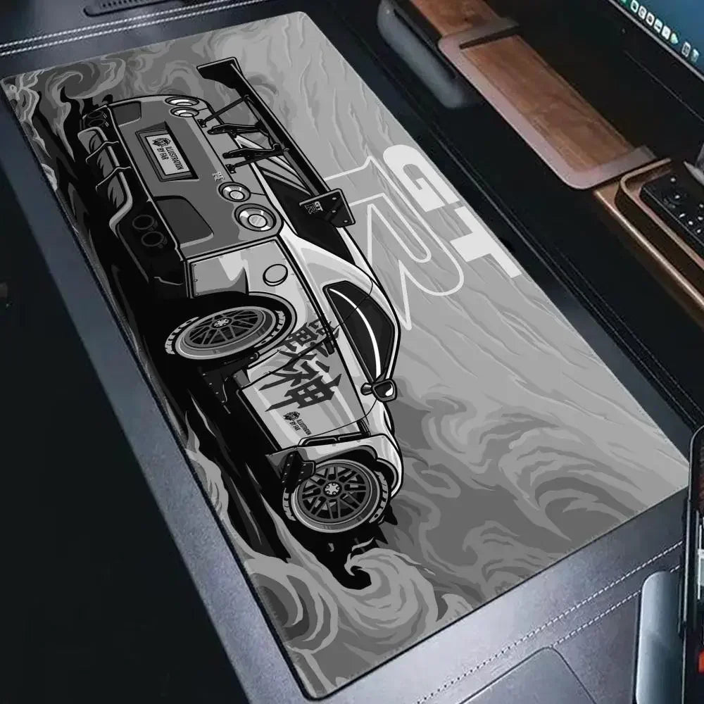 TurboDrift GT Desk Mat – Non-Slip Desk Mat with Sports Car Art for Gamers & Creators