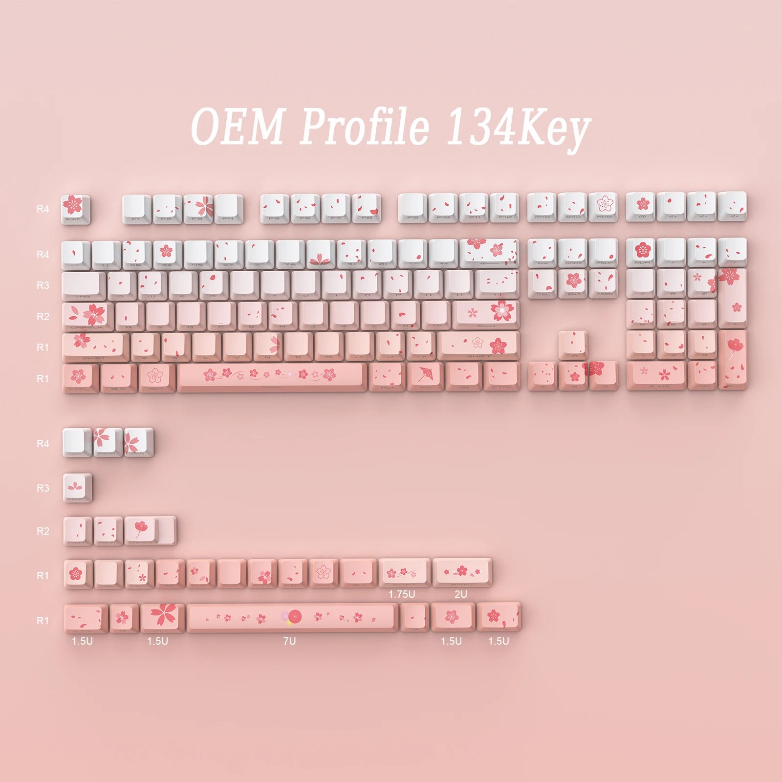 Cherry Blossom Bliss Double Shot 134-Key Custom PBT Keycap Set
