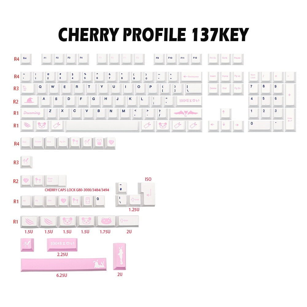 137 Tasten PBT Kirsche Profil Keycap Set - Rosa Hase