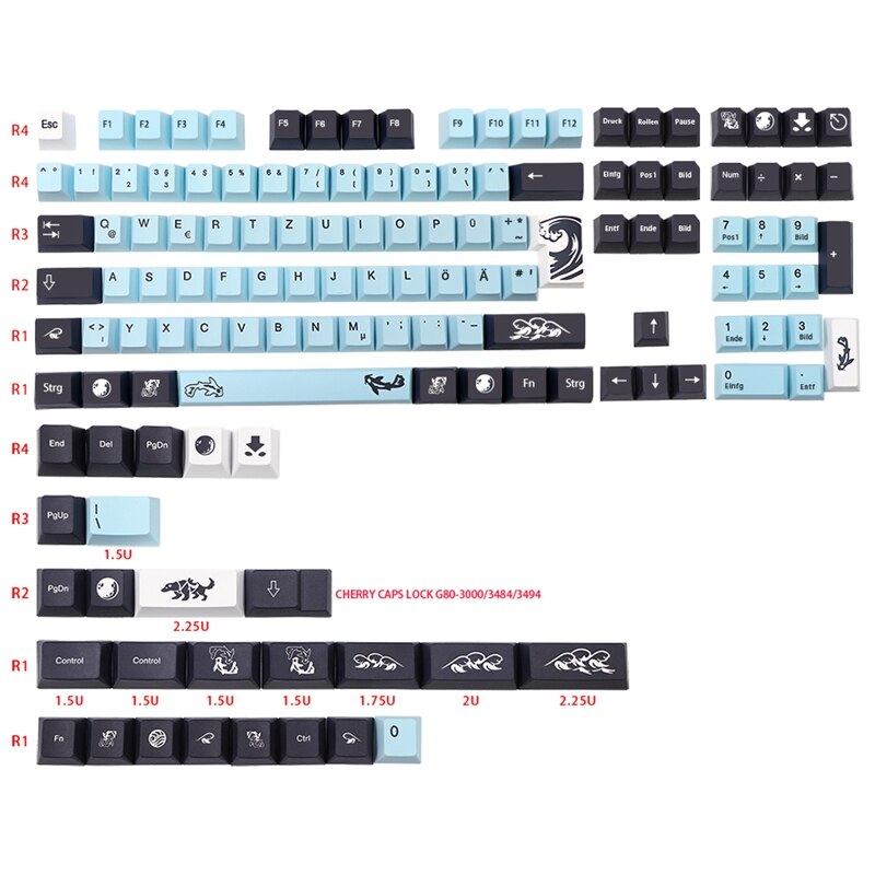 135 Key ISO-DE PBT Cherry Profile Keycap Set - Stürmisches Meer