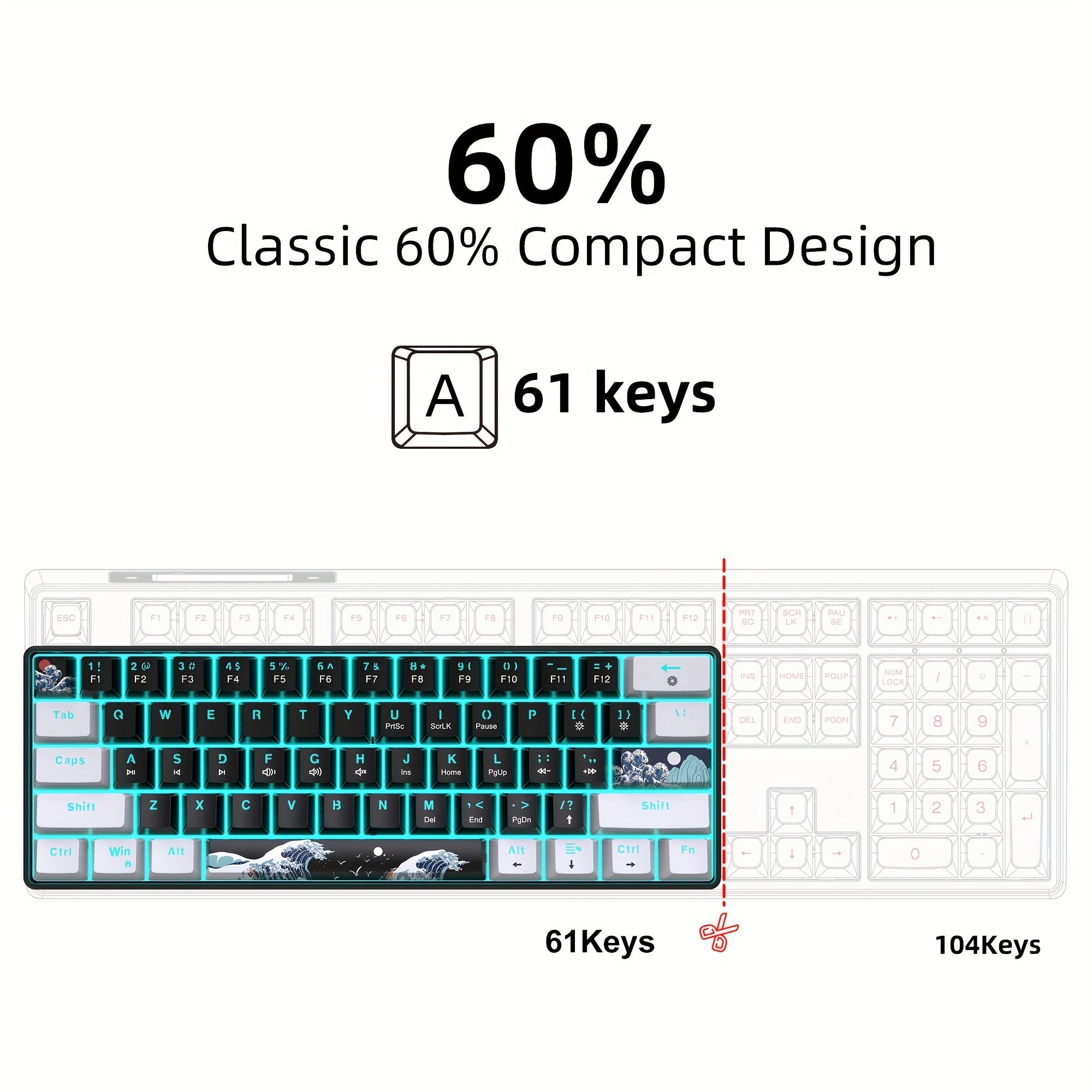 HXSJ 60% Mechanical Gaming Keyboard – Compact, Blue Switches, Backlit