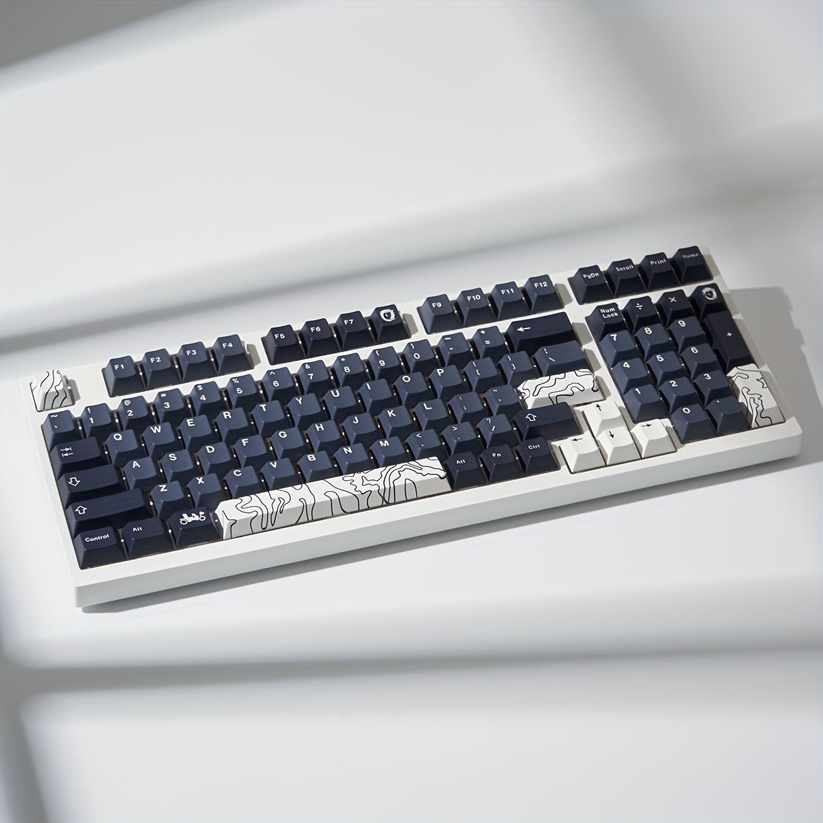 TopoMap PBT Minimalist Keycap Set – White Line Design for Mechanical Keyboards, OEM Profile