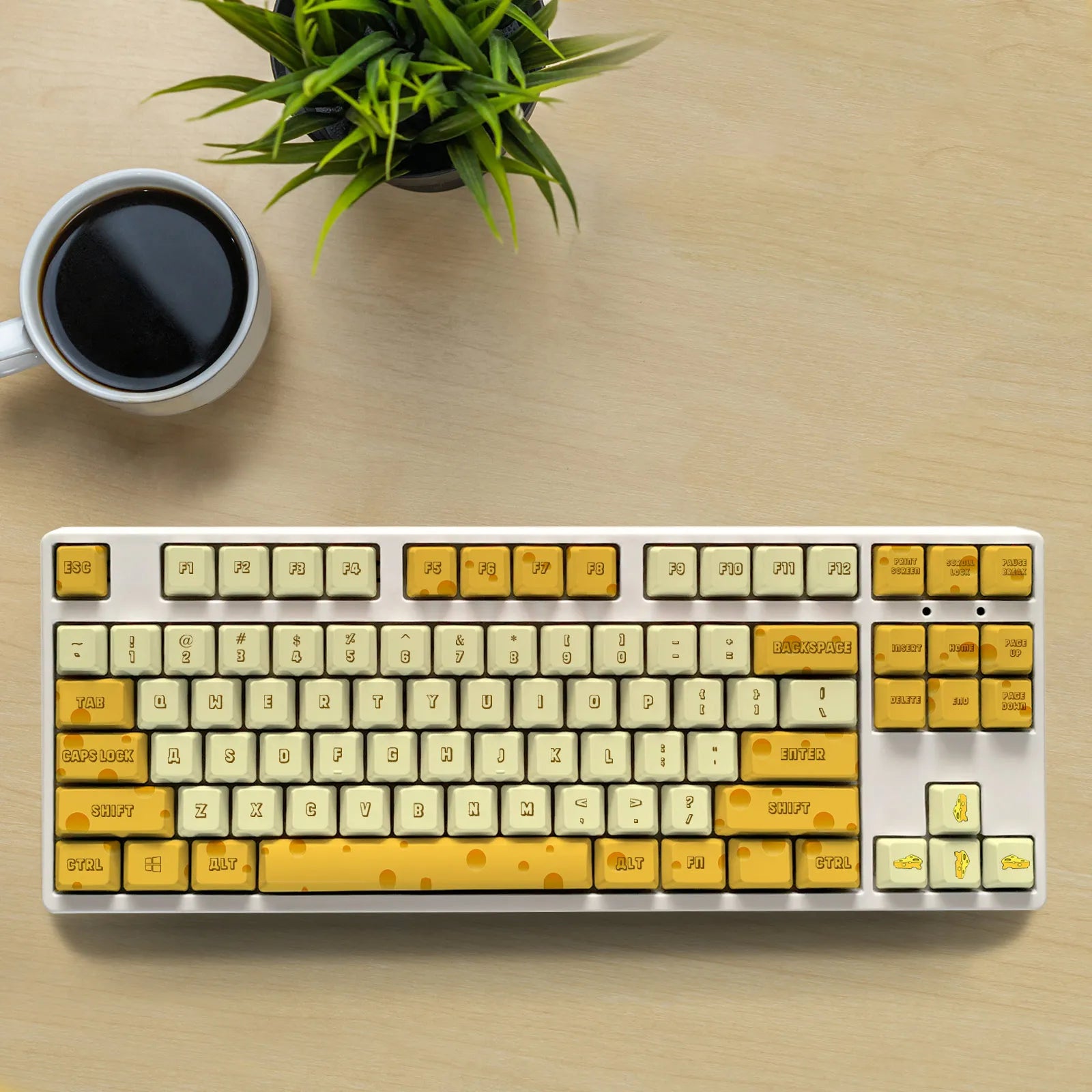 Cheese-Themed PBT Keycap Set – 108 Keys, OEM Profile for Mechanical Keyboards