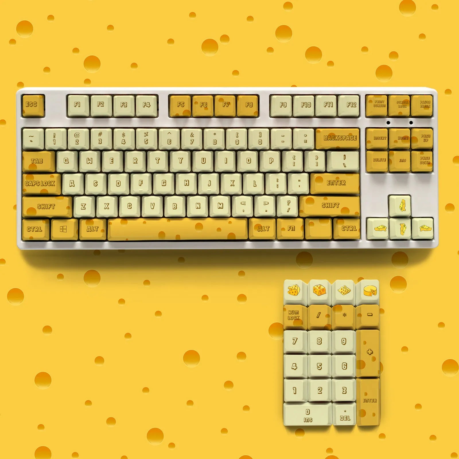 Cheese-Themed PBT Keycap Set – 108 Keys, OEM Profile for Mechanical Keyboards