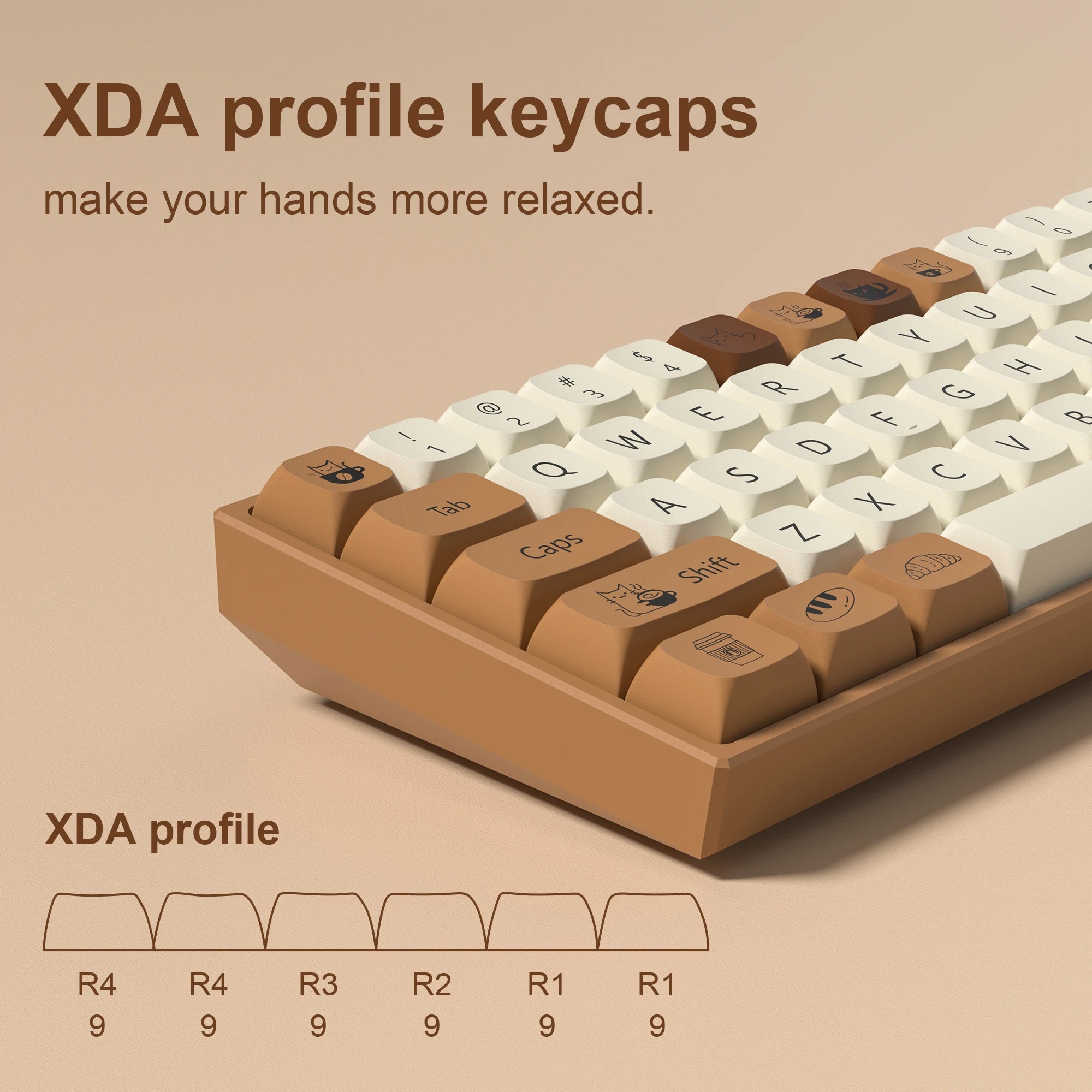 Coffee Cat 143-Key XDA Profile Keycap Set - Dye-Sub PBT