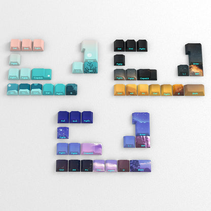 Triple Design PBT Keycap Set - Aurora Gleam, Galactic Glow, Mariana Trench