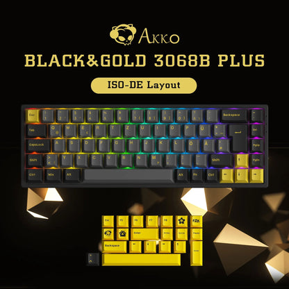 Akko Noir Gold 3068B Plus Wireless Mechanical Gaming Keyboard - German Layout (ISO-DE)