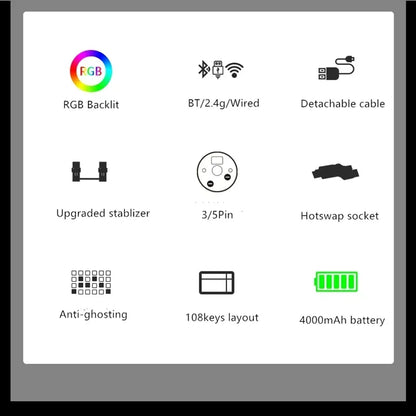 YG108 Mechanical Keyboard – Full-Size 108 Keys, RGB, Tri-Mode Wireless, Hot-Swappable