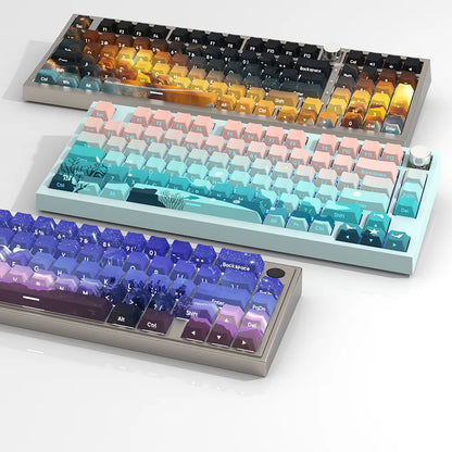 Triple Design PBT Keycap Set - Aurora Gleam, Galactic Glow, Mariana Trench