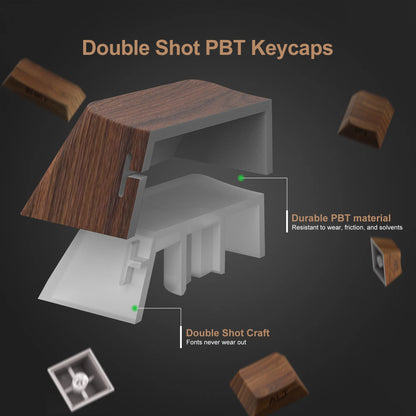 TimberShade 136-Key Side Print Wooden Pattern Keycaps - Cherry Profile for MX Switches