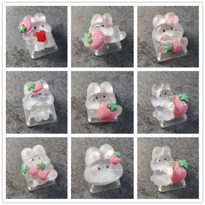 Strawberry Bunny Keycap – Cute DIY Transparent Design