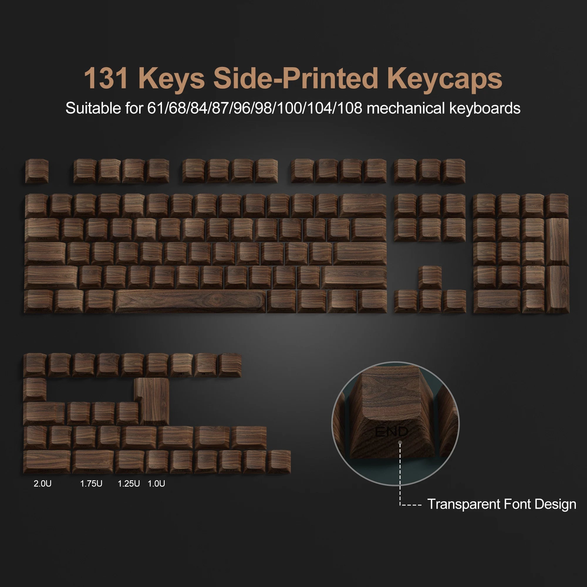 TimberShade 136-Key Side Print Wooden Pattern Keycaps - Cherry Profile for MX Switches