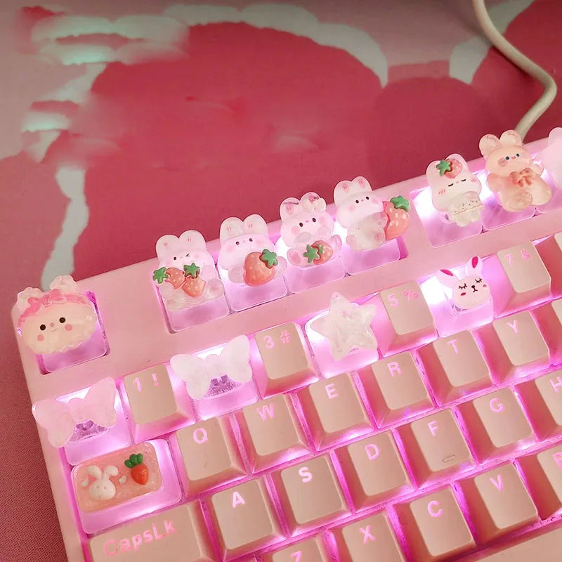 Strawberry Bunny Keycap – Cute DIY Transparent Design