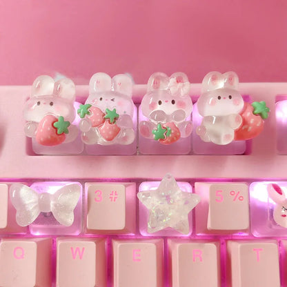 Strawberry Bunny Keycap – Cute DIY Transparent Design