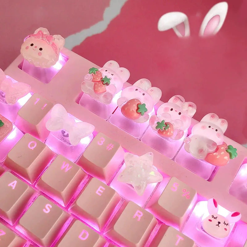 Strawberry Bunny Keycap – Cute DIY Transparent Design