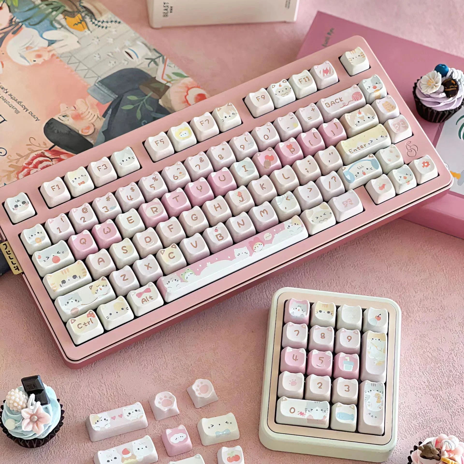 MeowMix 108-Key MAO Profile Cat Keycap Set - PBT Dye-Sub