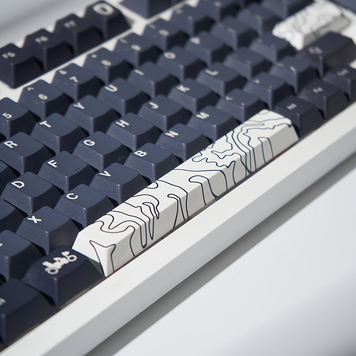 TopoMap PBT Minimalist Keycap Set – White Line Design for Mechanical Keyboards, OEM Profile