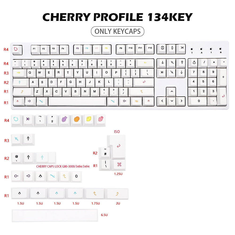133 Key PBT Cherry Profile Keycap Set - Fruit Frenzy