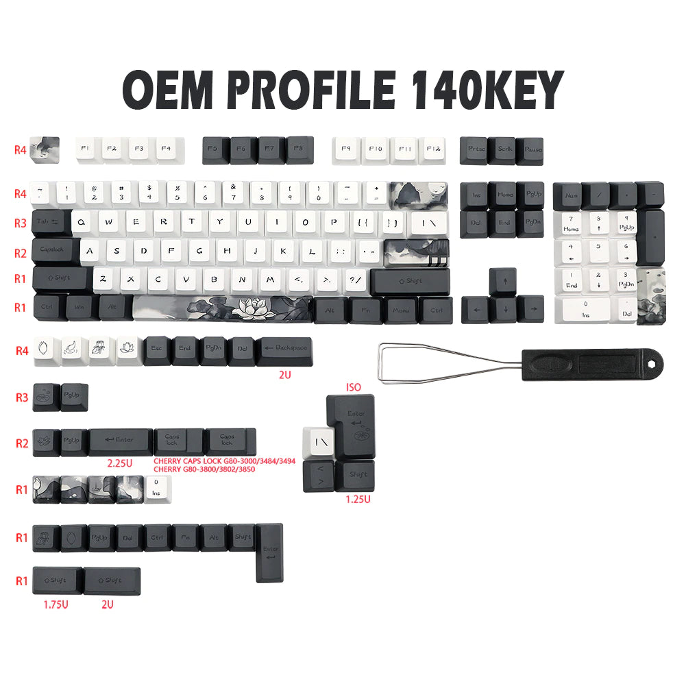 140 Key PBT OEM Profile Keycap Set - Smoking Lotus