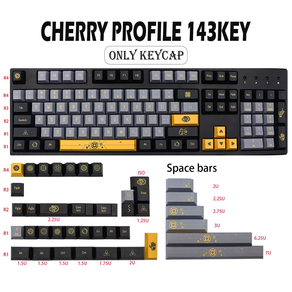 143 Key PBT Cherry Profile Keycap Set - Gears and Gadgets